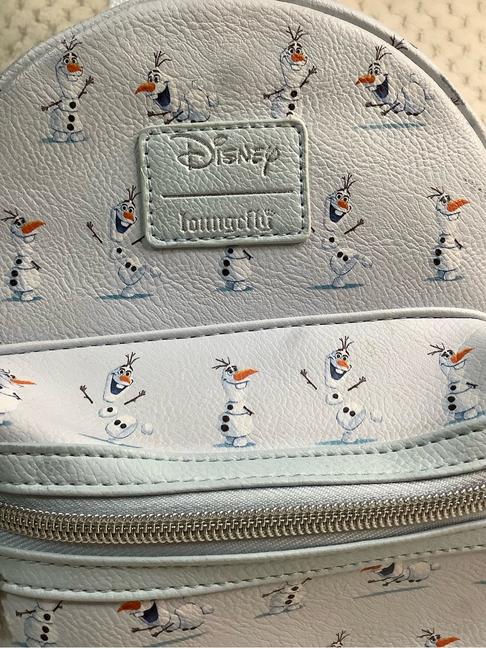 Disney Loungefly Light Blue Frozen Olaf Mini Backpack with Snowflake Charm - Picture 4 of 14